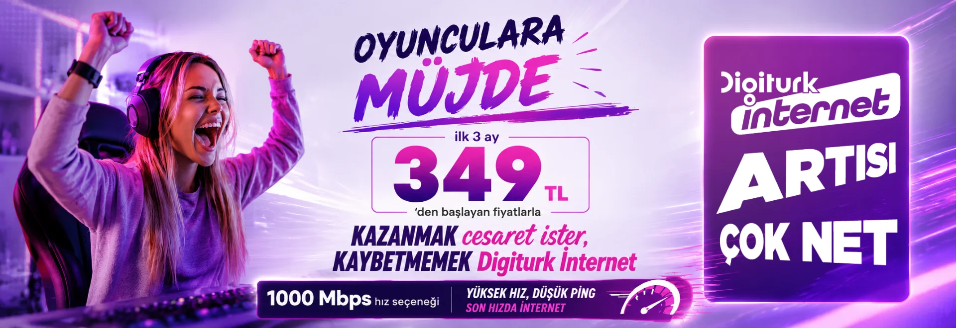 Oyunculara müjde — Digiturk İnternet ilk 3 ay 349 TL, 1000 Mbps hız seçeneği